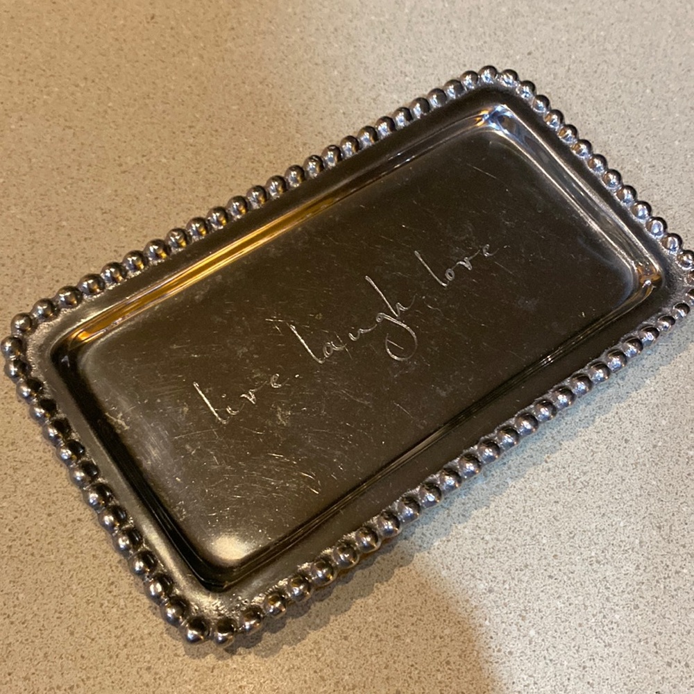 Mariposa live, laugh, love silver dish